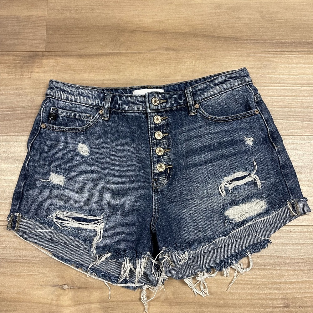 KanCan Mid Rise Cut Off Distressed Button-Fly Denim Shorts Size 11 (29)